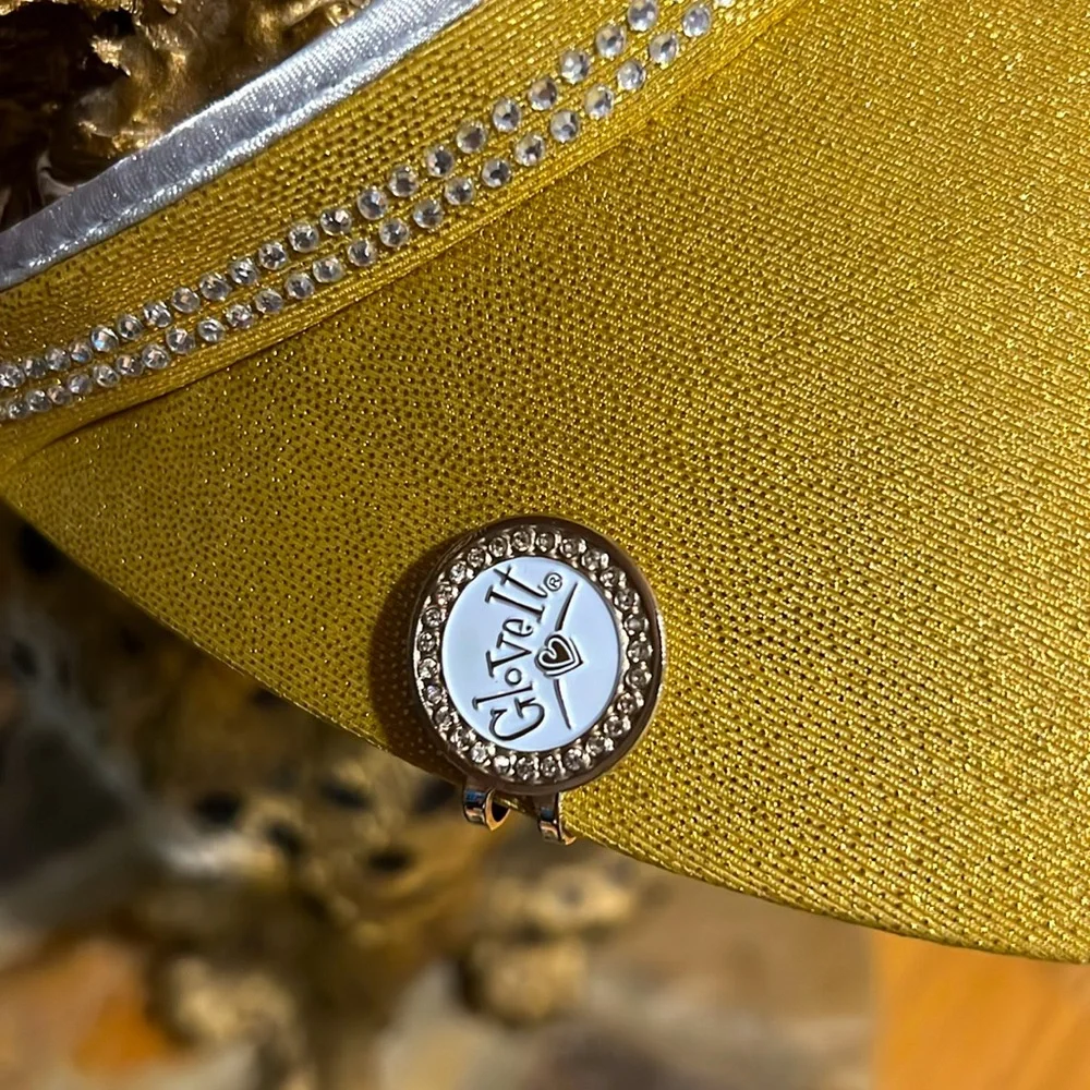 Gloveit, Gold Visor with Rhinestones Metal Emblem on the side with magnet. NWOT